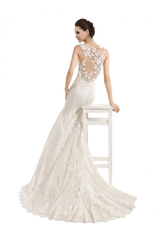 Online Avorio Stile sirena Illusione Pizzo Abiti da sposa