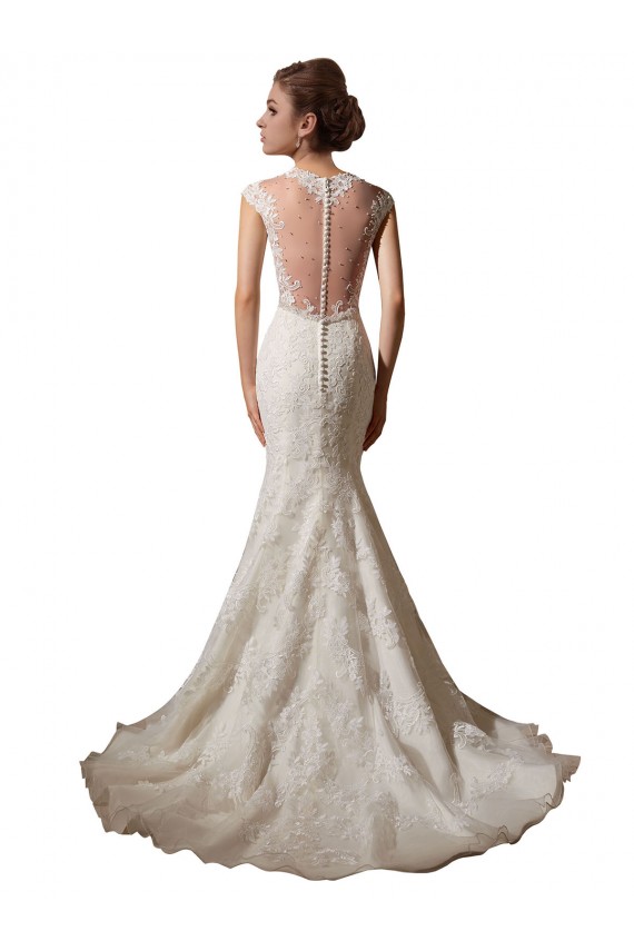 Online Avorio Stile sirena Illusione Scollatura a V Tulle Pizzo Abiti da sposa