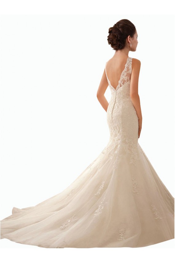 Online Avorio Stile sirena Illusione Tulle Pizzo Abiti da sposa