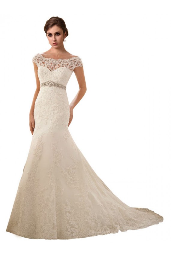 Online Avorio Stile sirena Illusione Tulle Pizzo Abiti da sposa