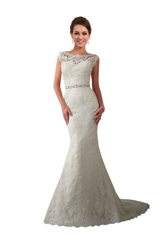 Online Avorio Stile sirena Illusione Tulle Pizzo Abiti da sposa