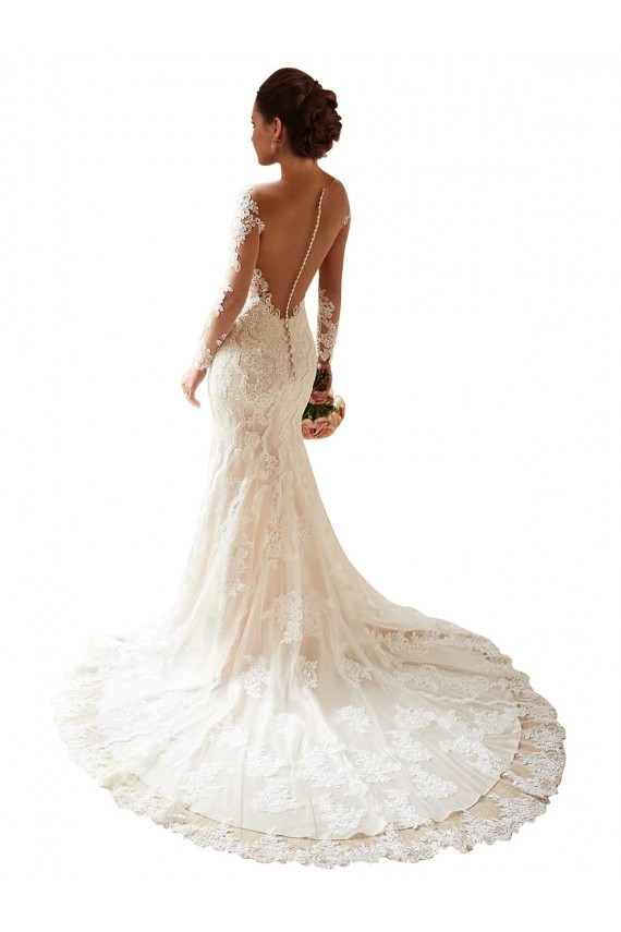 Online Avorio Stile sirena Innamorato Pizzo Abiti da sposa