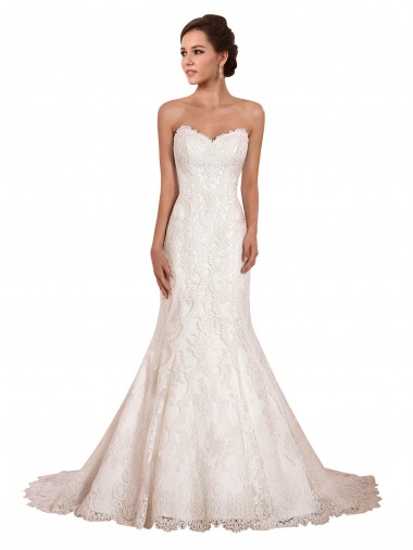 Online Avorio Stile sirena Innamorato Pizzo Abiti da sposa