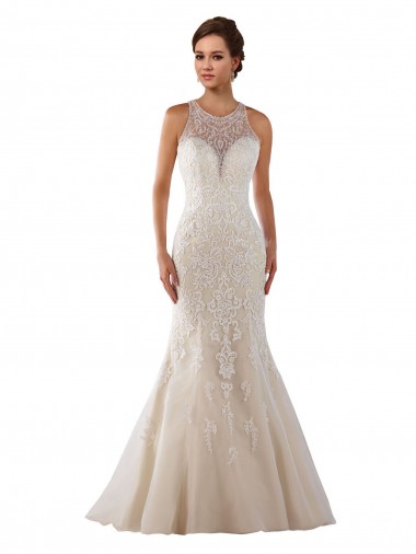 Online Avorio Stile sirena Innamorato Pizzo Abiti da sposa