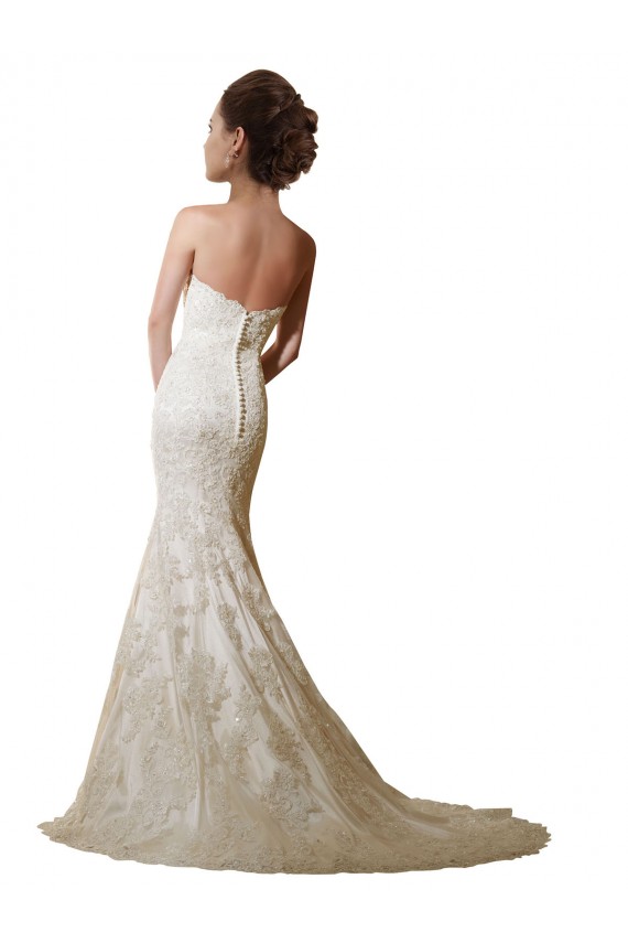 Online Avorio Stile sirena Innamorato Raso Pizzo Abiti da sposa
