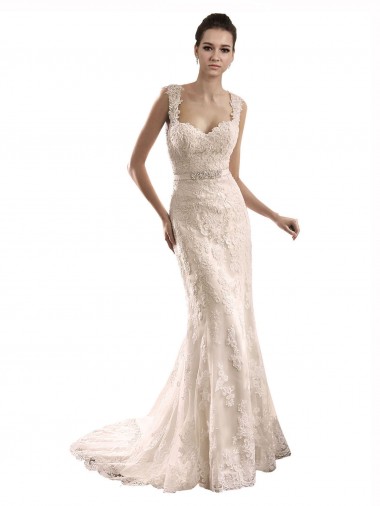Online Avorio Stile sirena Innamorato Tulle Pizzo Abiti da sposa