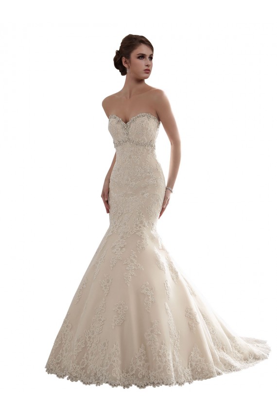Online Avorio Stile sirena Innamorato Tulle Pizzo Classico Abiti da sposa