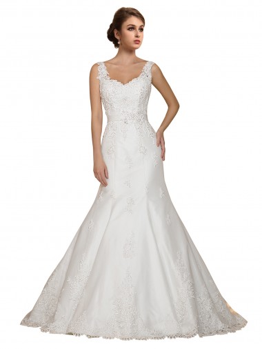Online Avorio Stile sirena Scollatura a V Pizzo Abiti da sposa