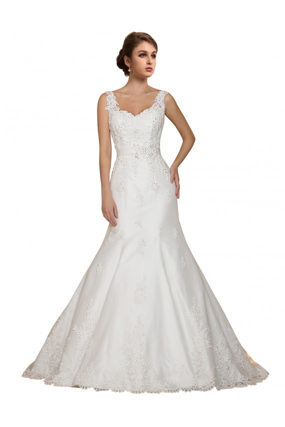 Online Avorio Stile sirena Scollatura a V Pizzo Abiti da sposa