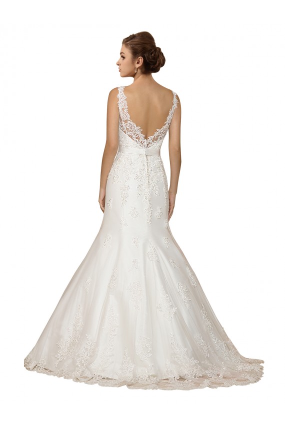 Online Avorio Stile sirena Scollatura a V Pizzo Abiti da sposa