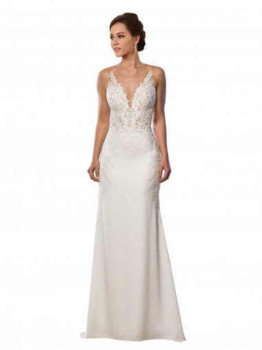 Online Avorio Stile sirena Scollatura a V Pizzo Crespo Elastico Abiti da sposa
