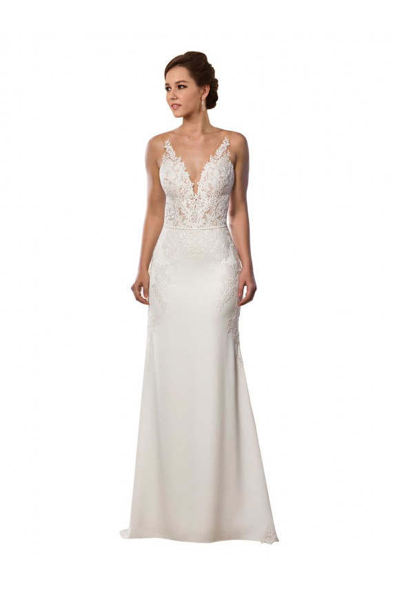 Online Avorio Stile sirena Scollatura a V Pizzo Crespo Elastico Abiti da sposa