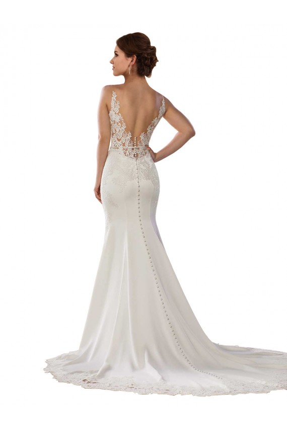 Online Avorio Stile sirena Scollatura a V Pizzo Crespo Elastico Abiti da sposa