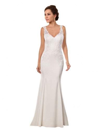 Online Avorio Stile sirena Scollatura a V Pizzo Crespo Elastico Abiti da sposa