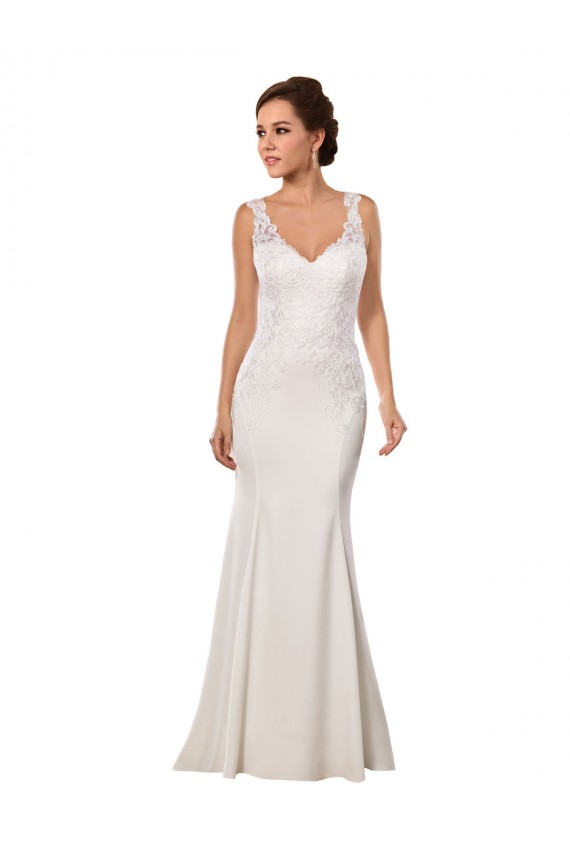 Online Avorio Stile sirena Scollatura a V Pizzo Crespo Elastico Abiti da sposa