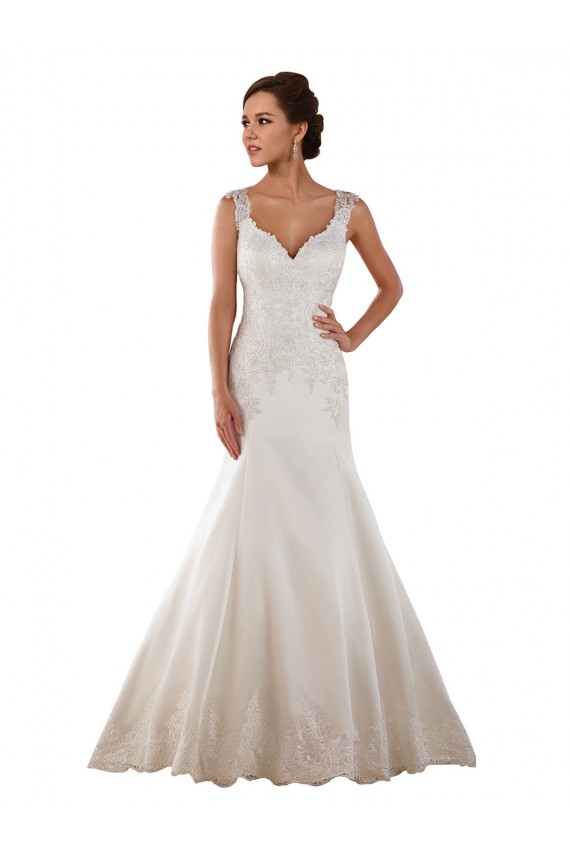 Online Avorio Stile sirena Scollatura a V Raso Classico Abiti da sposa