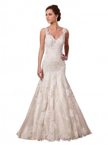 Online Avorio Stile sirena Scollatura a V Tulle Pizzo Abiti da sposa