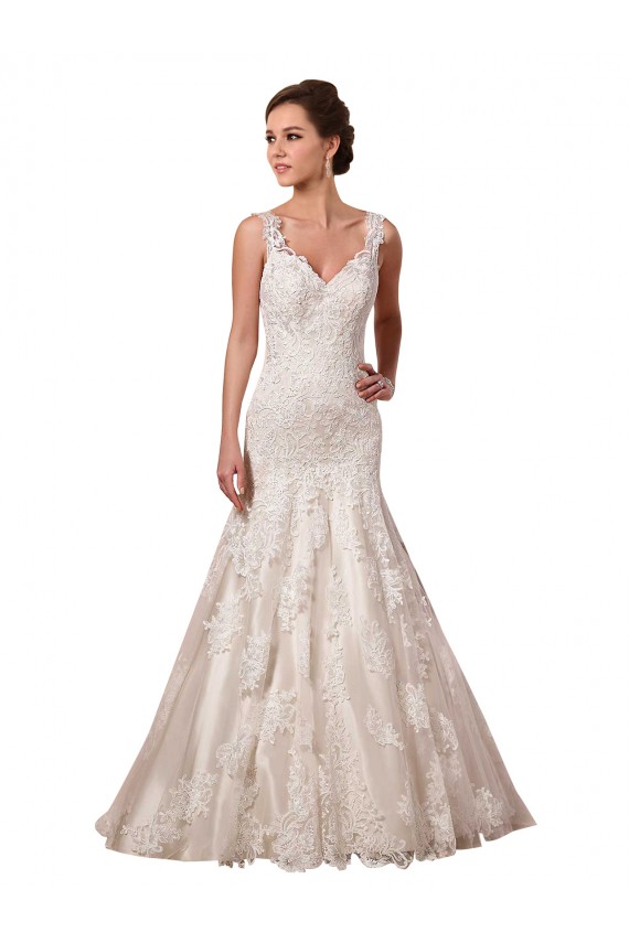Online Avorio Stile sirena Scollatura a V Tulle Pizzo Abiti da sposa