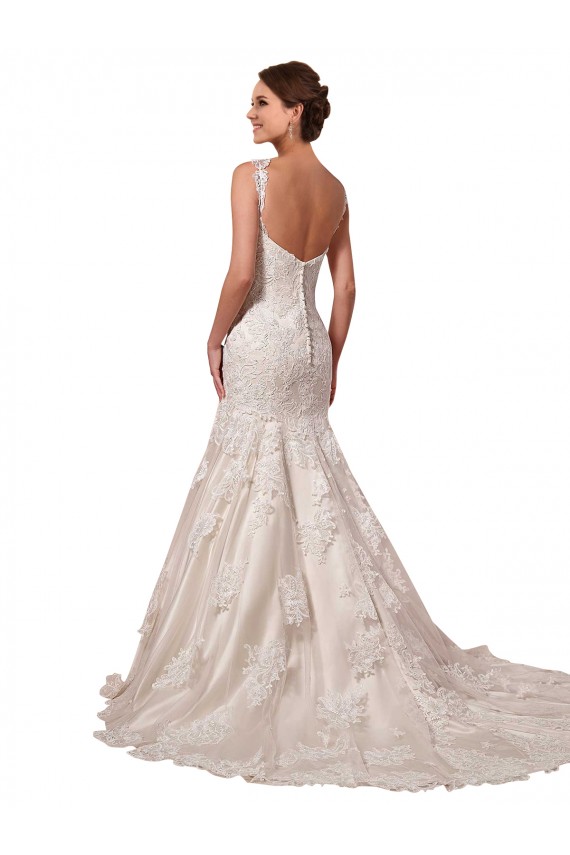 Online Avorio Stile sirena Scollatura a V Tulle Pizzo Abiti da sposa
