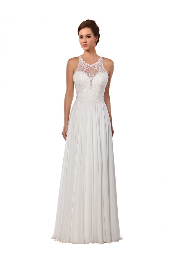 Online Avorio Tubino Illusione Chiffona Abiti da sposa
