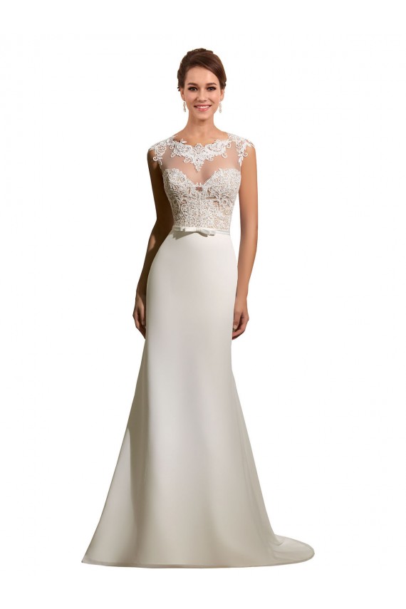 Online Avorio Tubino Illusione Chiffona Pizzo Abiti da sposa