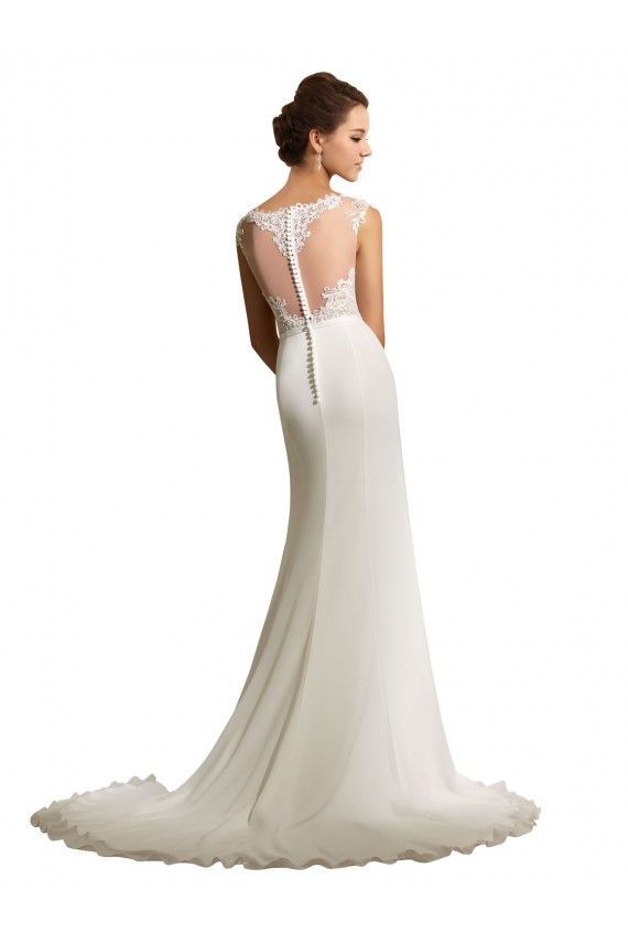 Online Avorio Tubino Illusione Chiffona Pizzo Abiti da sposa