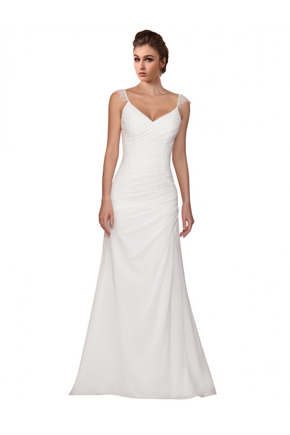Online Avorio Tubino Scollatura a V Chiffona Abiti da sposa