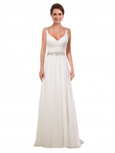 Online Avorio Tubino Scollatura a V Chiffona Classico Abiti da sposa