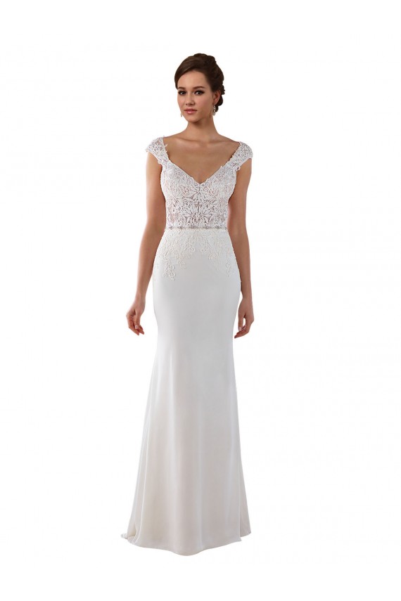 Online Avorio Tubino Scollatura a V Pizzo Crespo Elastico Abiti da sposa