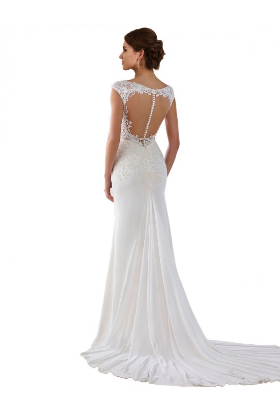 Online Avorio Tubino Scollatura a V Pizzo Crespo Elastico Abiti da sposa