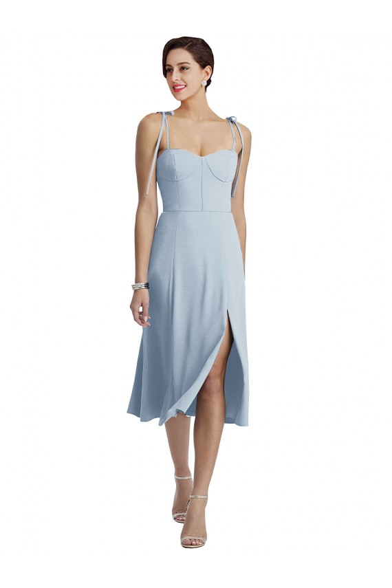 Online Azzurro cielo Linea A Innamorato Midi Crespo Elastico Corto Abiti da damigella donore / Abiti da ballo / Abiti da cocktail