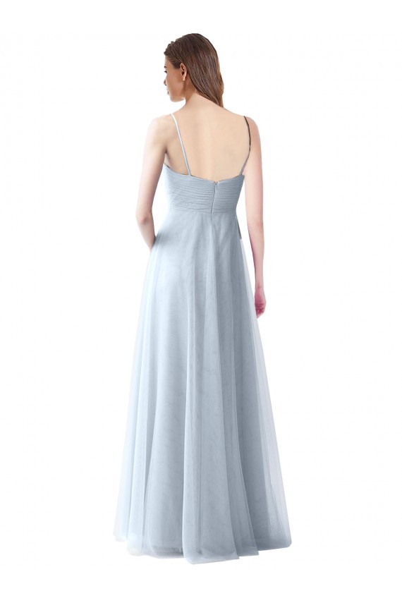 Online Azzurro cielo Linea A Sottili Scollatura a V Tulle Lunga Abiti da damigella donore