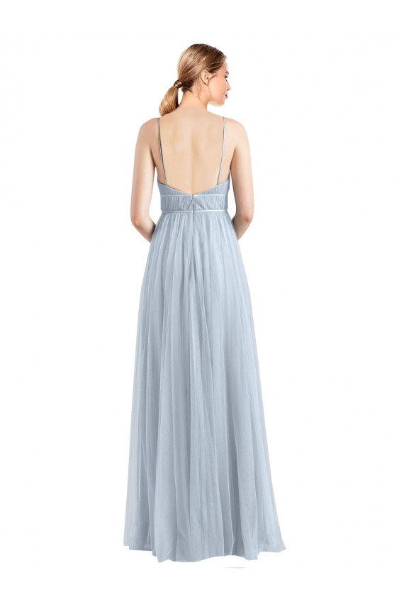 Online Azzurro cielo Linea A Sottili Scollatura a V Tulle Lunga Abiti da damigella donore