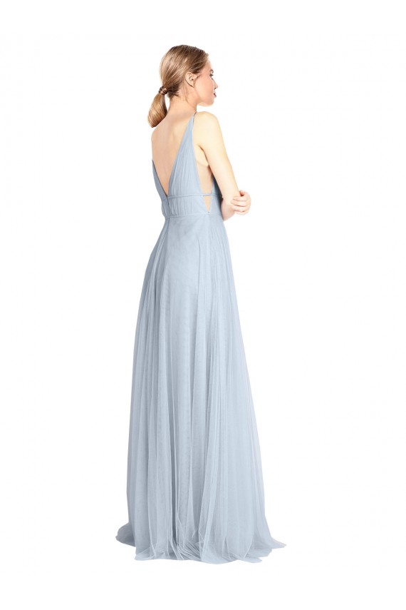 Online Azzurro cielo Linea A Sottili Scollatura a V Tulle Lunga Abiti da damigella donore