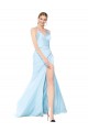 Online Azzurro cielo Stile sirena Alto Collo Sottili Raso Elastico Lunga Formali Abiti da damigella donore / Abiti da sera / Abiti da ballo