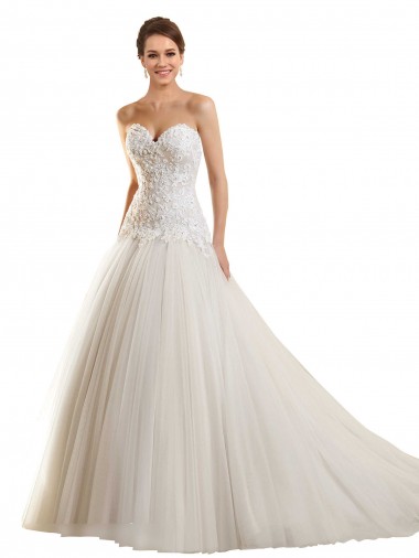 Online Bianco Abito da ballo Innamorato Tulle Pizzo Abiti da sposa