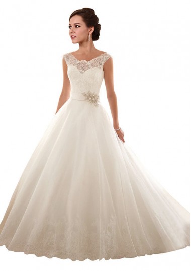 Online Bianco Abito da ballo Tulle Pizzo Abiti da sposa