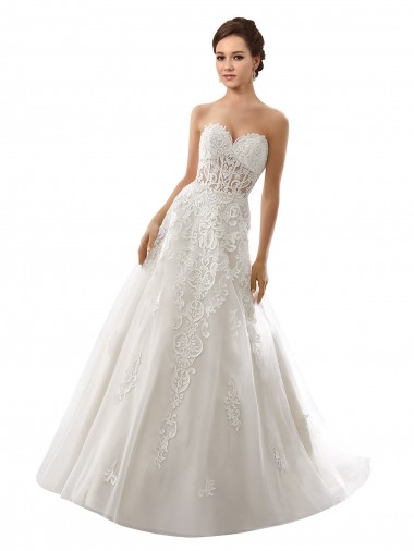 Online Bianco Linea A Innamorato Tulle Pizzo Abiti da sposa