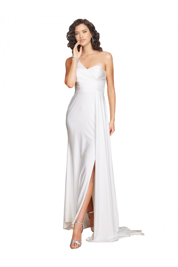 Online Bianco Linea A Una spalla Raso Setoso Abiti da sposa