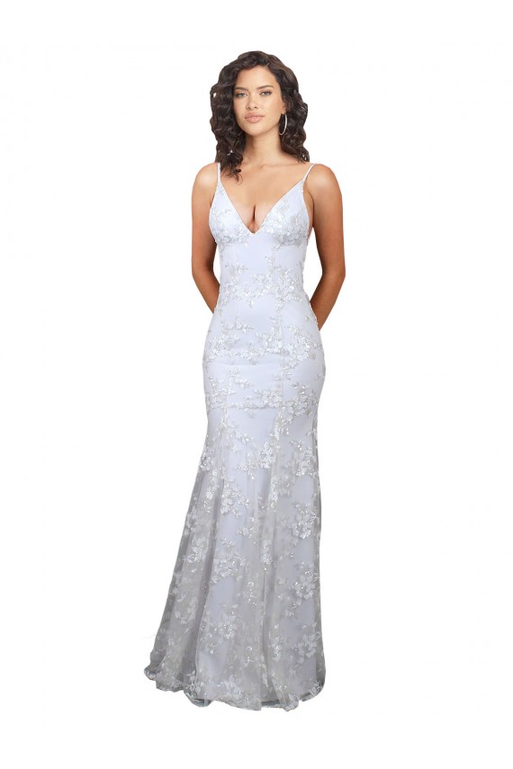 Online Bianco Stile sirena Alto Collo Crespo Elastico Paillettes Tulle Lunga Formali Abiti da damigella donore / Abiti da sera / Abiti da ballo