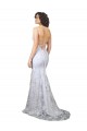 Online Bianco Stile sirena Alto Collo Crespo Elastico Paillettes Tulle Lunga Formali Abiti da damigella donore / Abiti da sera / Abiti da ballo