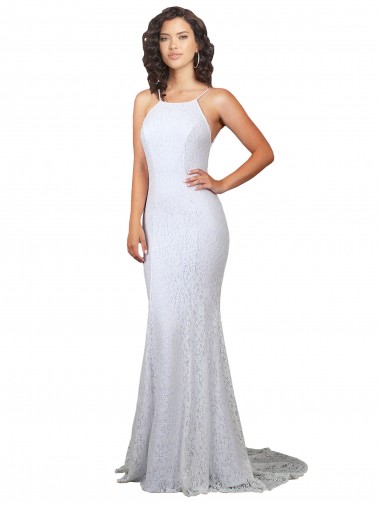 Online Bianco Stile sirena Alto Collo Sweep treno Pizzo Abiti da sposa