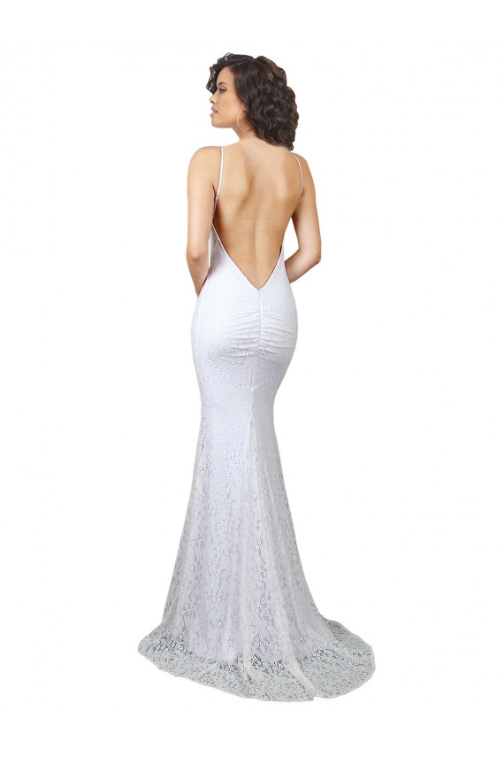 Online Bianco Stile sirena Alto Collo Sweep treno Pizzo Abiti da sposa