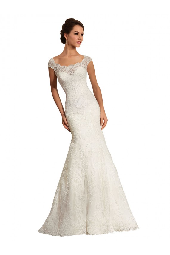 Online Bianco Stile sirena Barca Pizzo Abiti da sposa