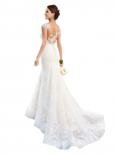 Online Bianco Stile sirena Illusione Pizzo Abiti da sposa