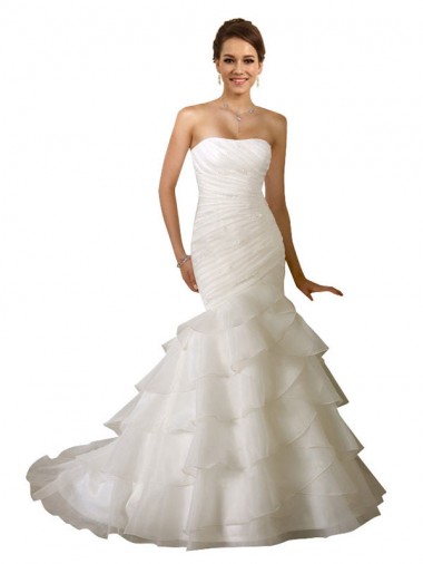 Online Bianco Stile sirena Innamorato Tulle Abiti da sposa