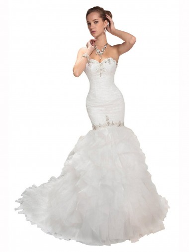 Online Bianco Stile sirena Innamorato Tulle Abiti da sposa
