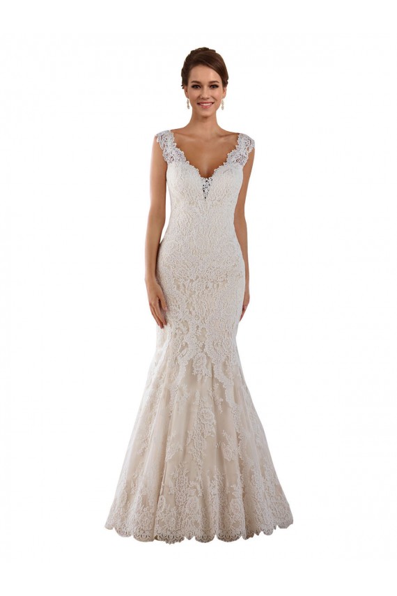 Online Bianco Stile sirena Scollatura a V Pizzo Abiti da sposa