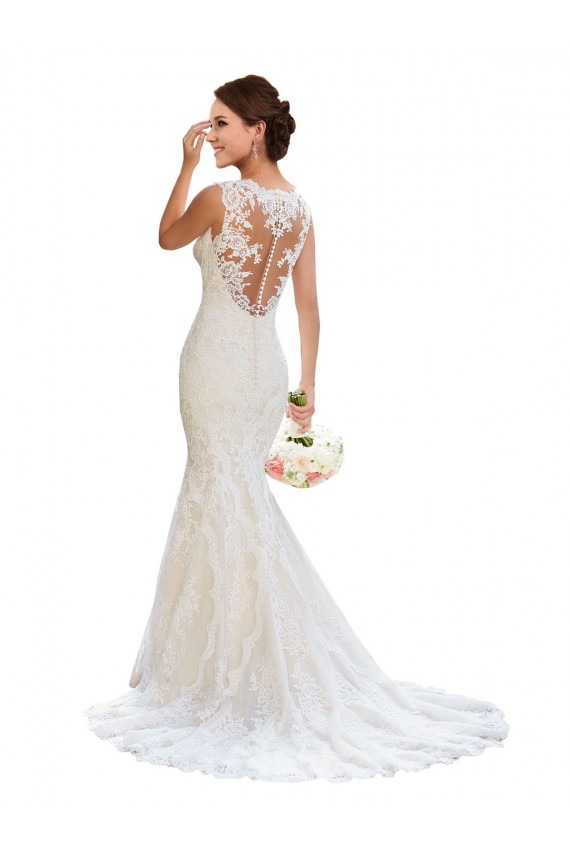 Online Bianco Stile sirena Scollatura a V Pizzo Abiti da sposa