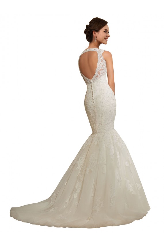 Online Bianco Stile sirena Scollatura a V Tulle Pizzo Abiti da sposa